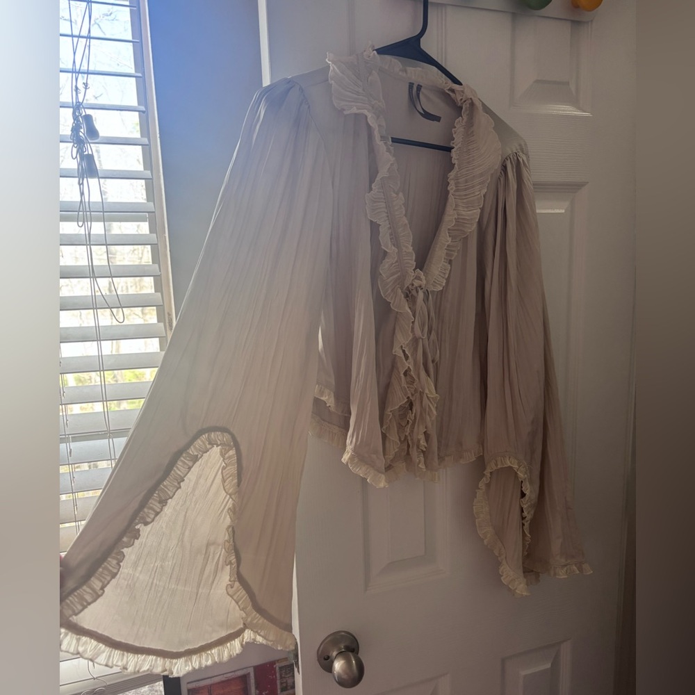 Anthropologie Ruffled satin blouse